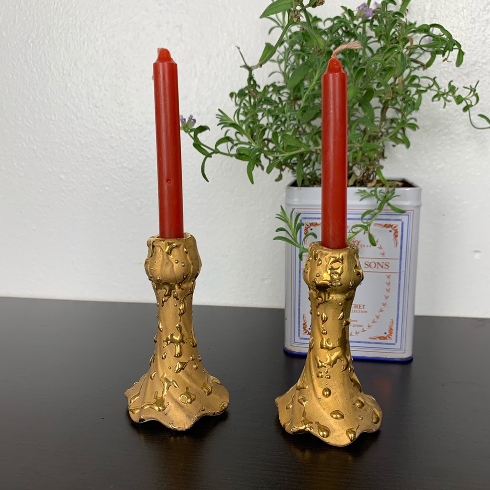 🍁Vintage Savoy Ceramic Weeping Gold Candlesticks